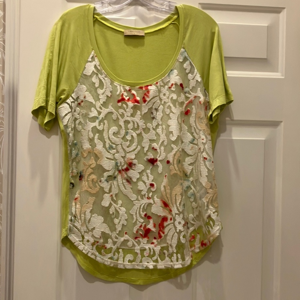 Language Large top Green short sleeve